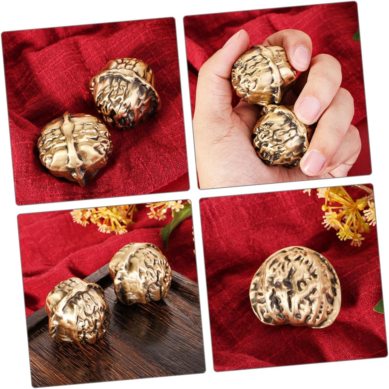 Brass Walnut Hand Exercise Balls Antique Solid 2-Piece Set for Seniors and Adults Traditional Chinese Massage Therapy for Hand Strength and Stress Relief