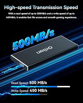 Orlian 500GB External Portable SSD Solid State Drive USB 3.1 Gen 2 Up to 500MB/s High-Speed Solid State Drive for Phone, Windows, Android, PC and More