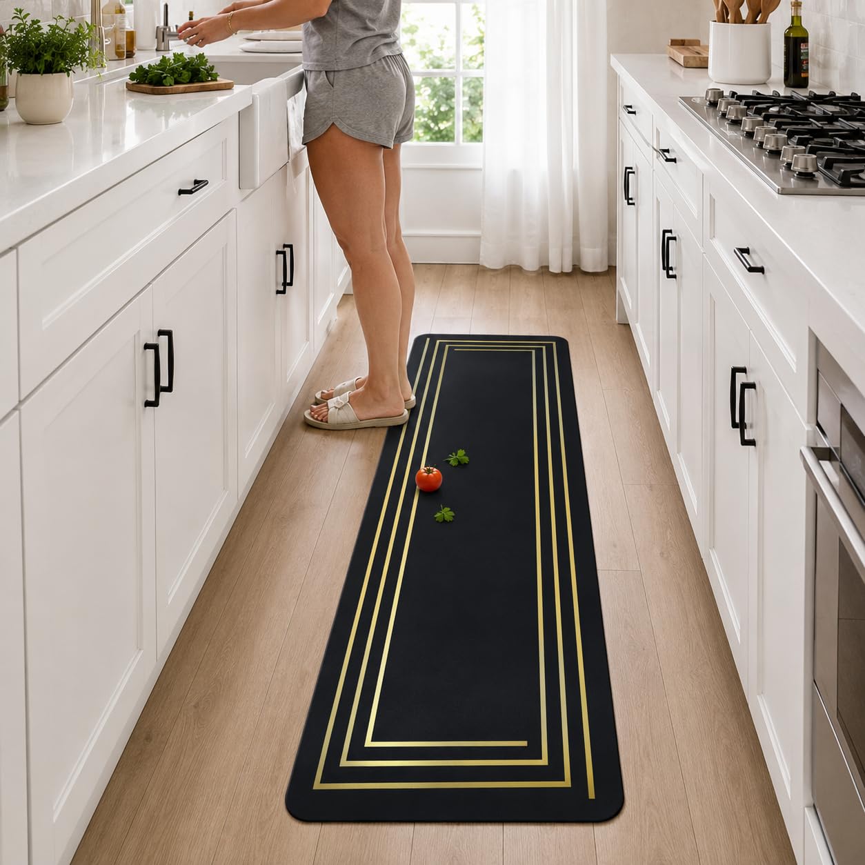 Dark Grey Yellow Kitchen Runner Rug Set - IXILUXE HOMES -3