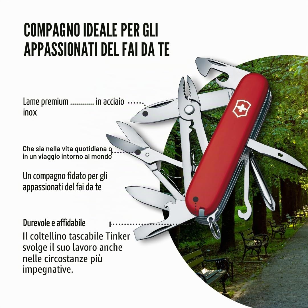 Victorinox, Deluxe Tinker, coltellino tascabile (17 funzioni, cacciavite Phillips, pinza combinata, forbici)