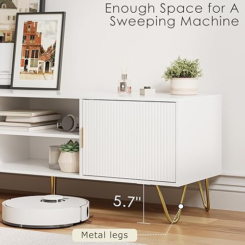 Miniatura 6 de Soporte de TV para TV de 55 a 65 pulgadas, centro de entretenimiento con puerta de bisagra suave, mesa consola de TV con 2 gabinetes con manija