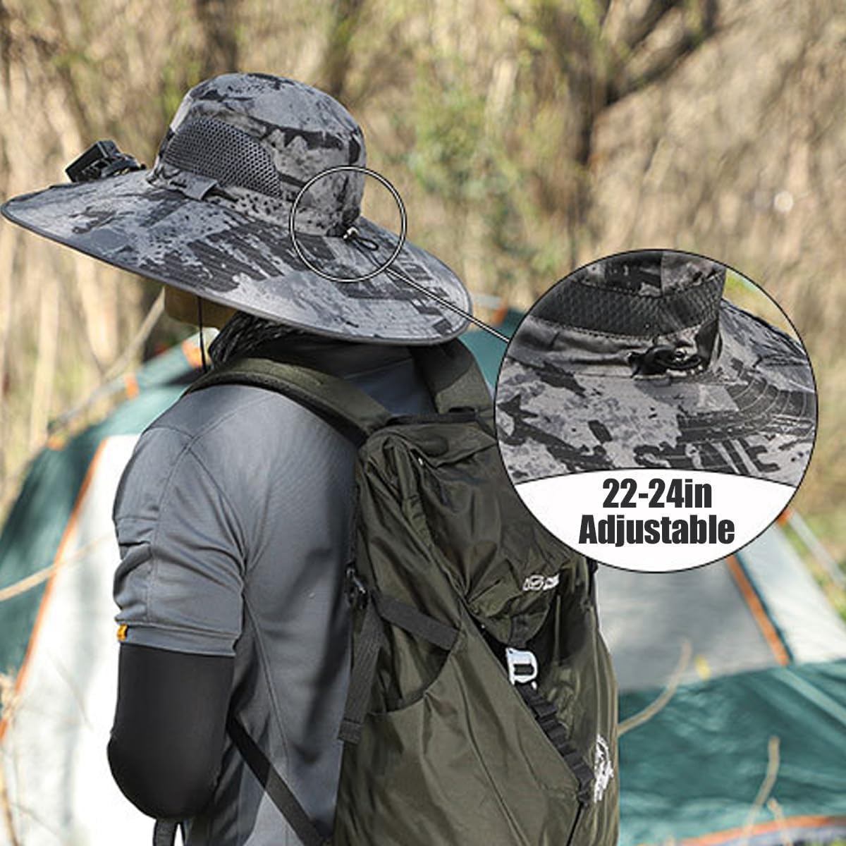 Outdoor Wide Brim Sun Hat with Solar Fan, Wide Brim Solar Fan Outdoor Fishing Hat-Solar & USB Charging for Fishing,Camping