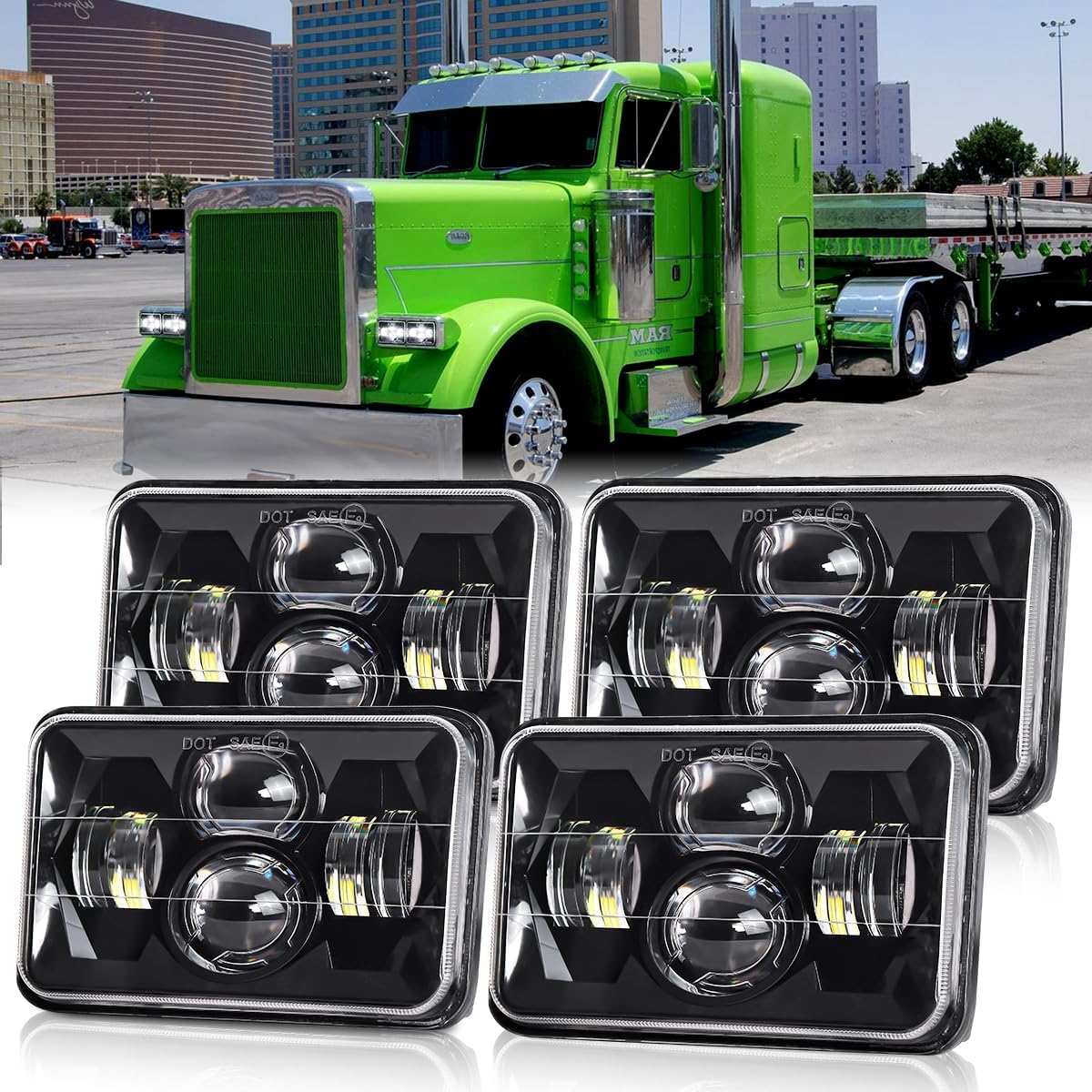 4x6 LED Headlights DOT Approved 4PCS Hi/Low Sealed Beam Rectangle H4651 H4652 H4656 H4666 H6545 H4668 White 6000K Light for Chevrolet Ford Kenworth Peterbilt Freightline Oldsmobile