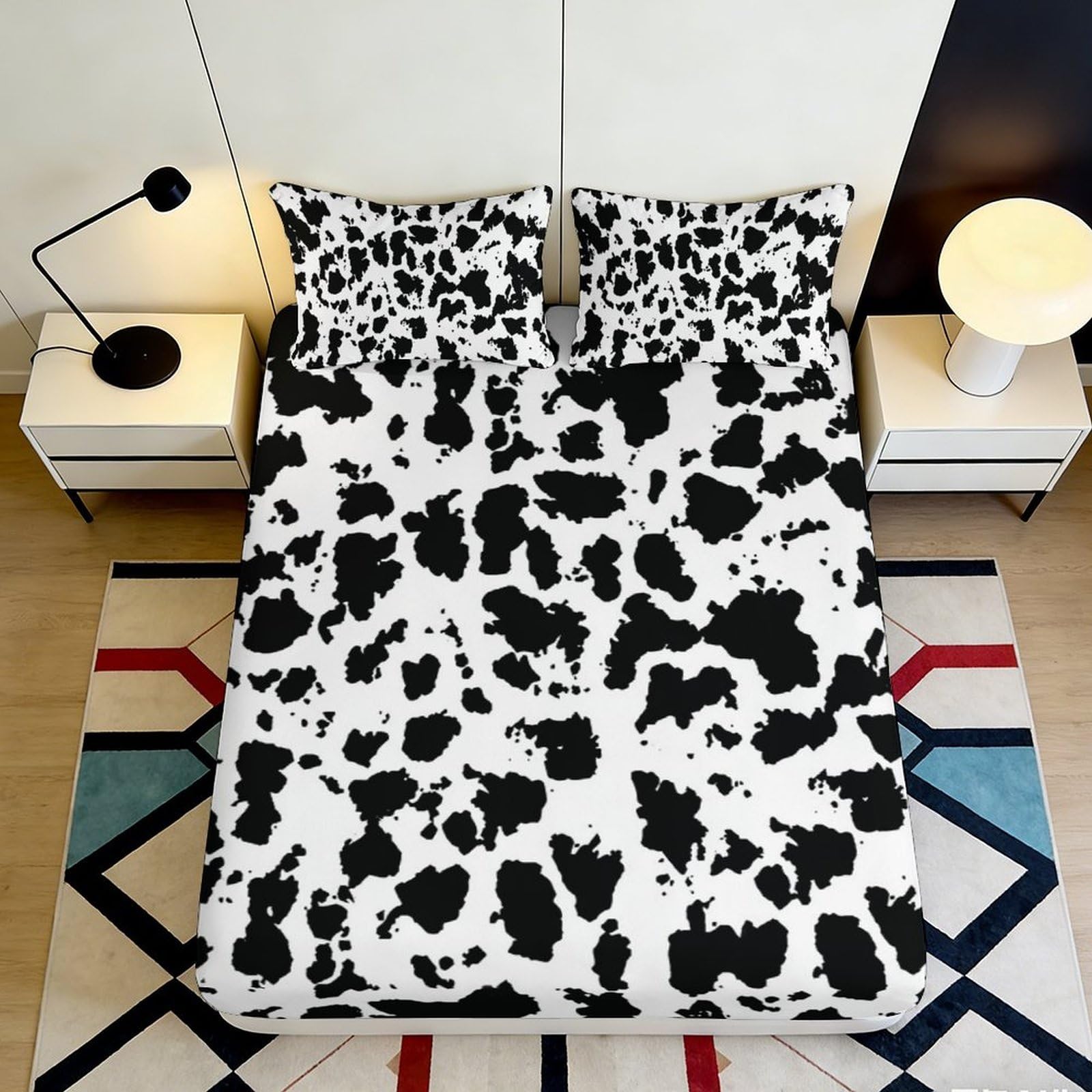 Uynsixtme Style-7 3D Printed Cow Pattern Fitted Sheet Microfiber Deep Pocket Non-Slip Cow Print Mattress Fitted Cover Washable For Bedroom Adults Teens 90X200x25cm