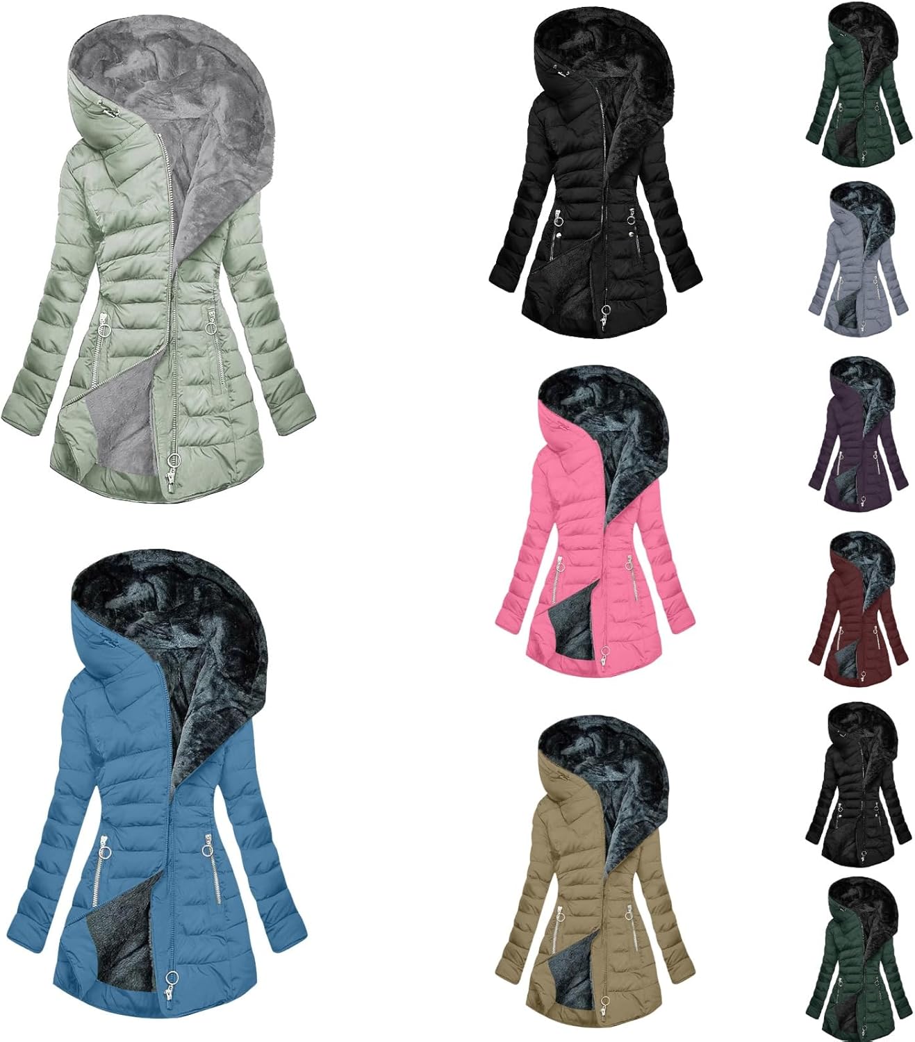 uhnmki Winter Coats for Women 2024 Puffer Thicken Fleece Lined Down Jacket Faux Fur Parka Coat Plus Size Maxi Warm