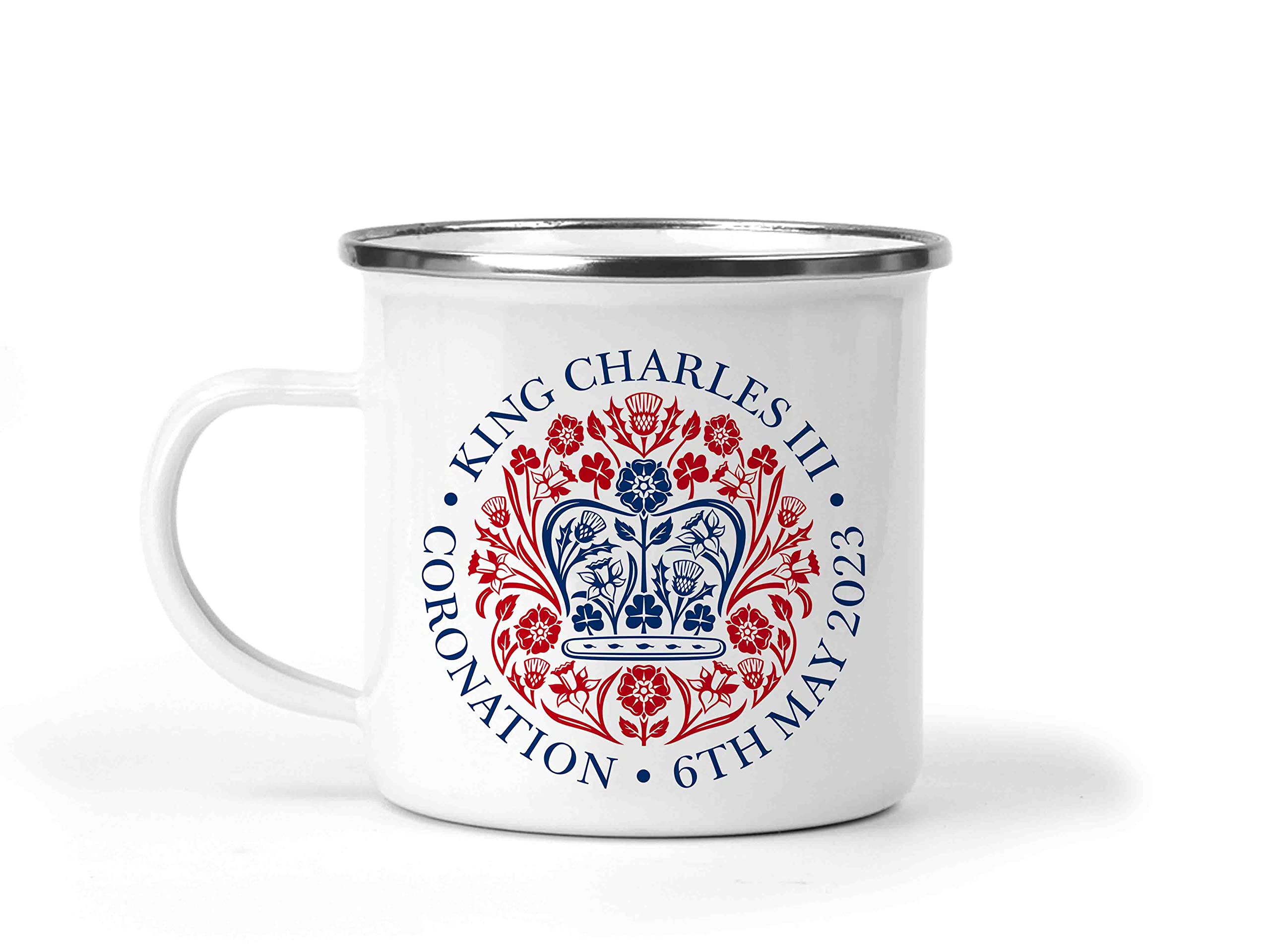 Official Emblem Coronation Day Enamel Mug Coronation Kids Enamel Mug Coronation Day Memento Memorabilia Souvenir Keepsake (Red & Pink Emblem)
