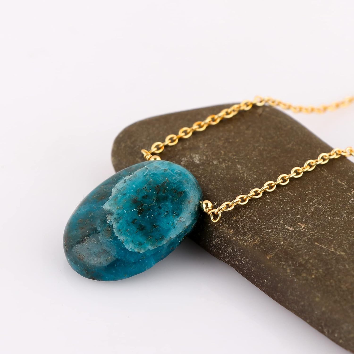 Natural Oval Cabochon Necklace for Women, 10-20 Carat Handmade Gemstone Pendant | Polished Stone, Adjustable 18 Inch Gold Plated Chain - Image 3
