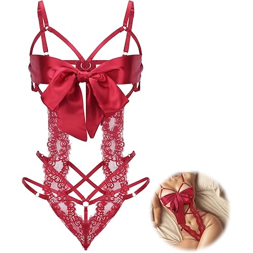 Women Sexy Lingerie Set Unwrap Me Bow Tie Lingerie Lace Smooth Ribbon Lingerie for Ladies Valentines Outfit