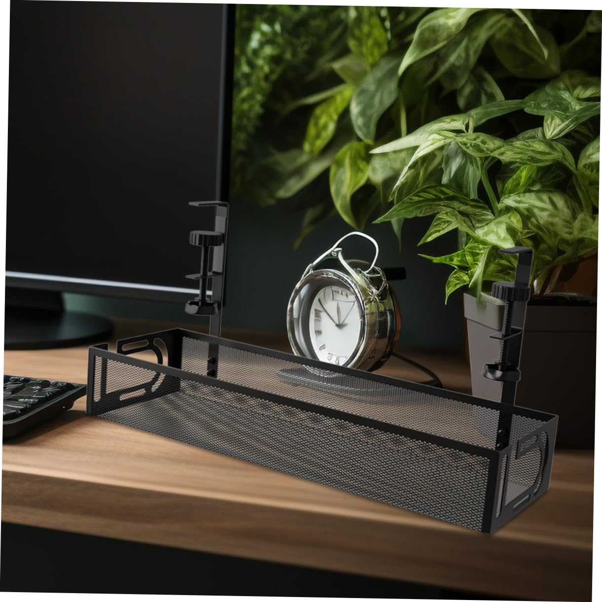 Organizzatore Cavi Elettrici da Scrivania Sotto Tavolo in Ferro Nero | Gestione Cavi, Rack per Cavi di Ricarica, Adatto a Desk e Room, Peso Leggero e Buona Portata