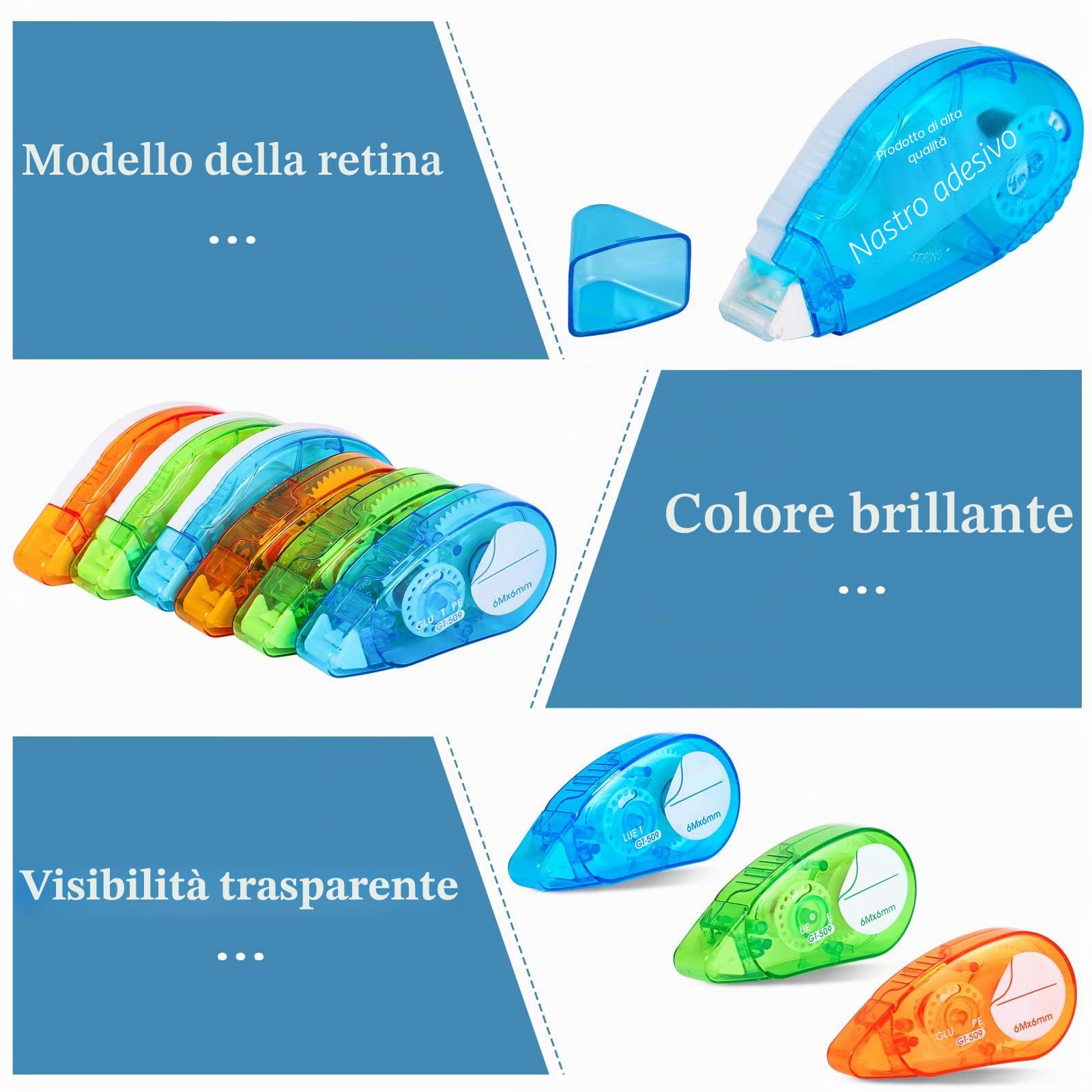 Yoosso Colla A Nastro Biadesivo, 6 Pezzi, 6 Mm X 6 M E 8 Mm X 8 M | Adesivo Trasparente, Presa Ergonomica, Formato Portatile Per Scrapbooking, Foto, Diari, Cartoline E Buste