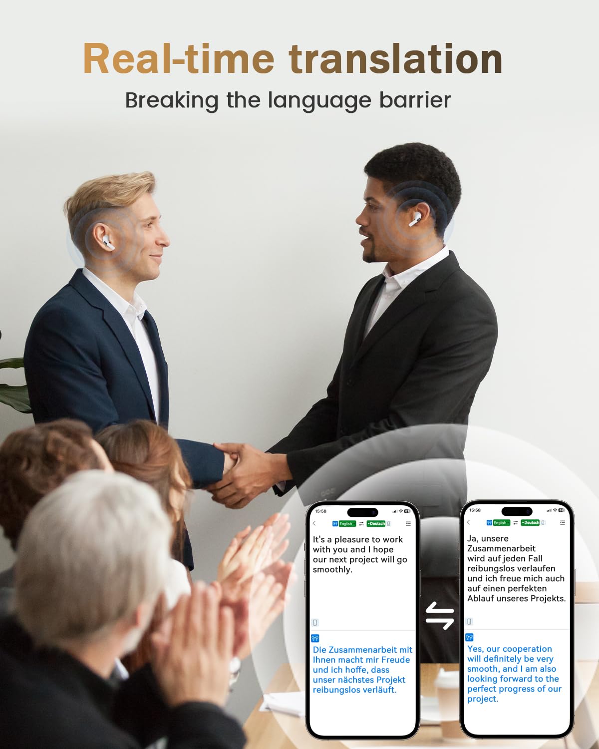 MONODEAL AI Cuffie Traduzione Simultanea,traduttore simultaneo vocale, auricolari open-ear, Bluetooth 5.4, traduzione in tempo reale per 134 lingue, ideali per viaggi, studio e lavoro