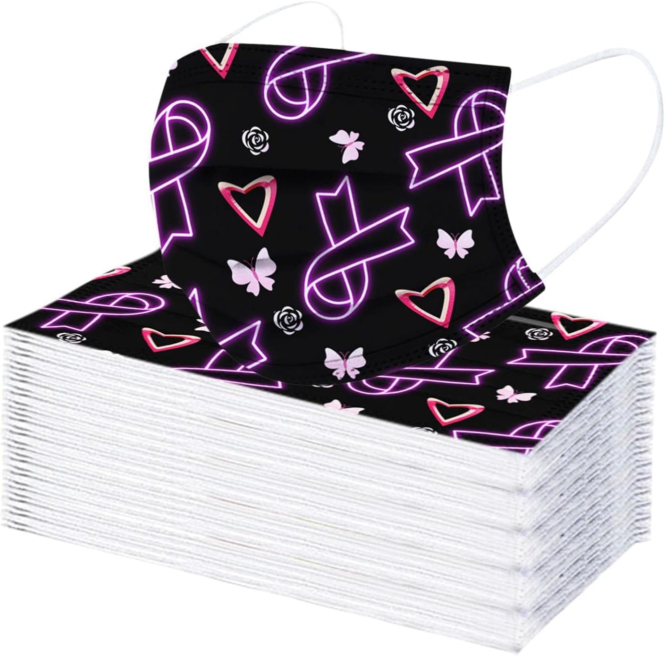 CelendiAdults Disposable_Face_Masks_Breast Cancer Awareness Pink Ribbon_Bandana Breathable Comfort Fabric for Daily Protection