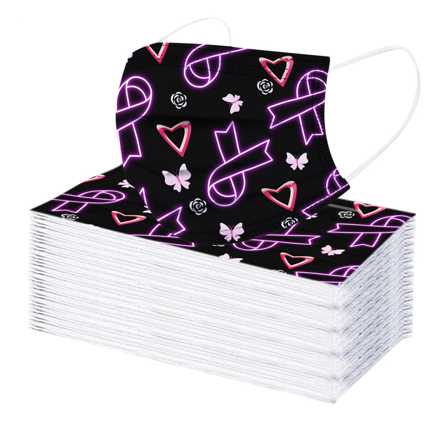 CelendiAdults Disposable_Face_Masks_Breast Cancer Awareness Pink Ribbon_Bandana Breathable Comfort Fabric for Daily Protection