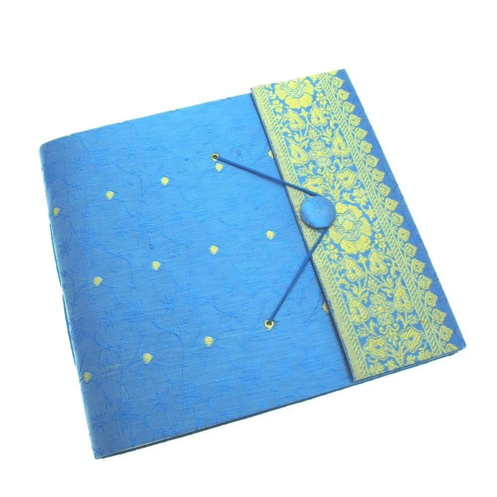 Paper High Blue Sari Fabric Cover Photo Album Large | | 30 Pages To Fit 120 6X4 Or 60 7X5 Photos | Fair Trade & Handmade | Scrapbooking And Crafting Picture Album