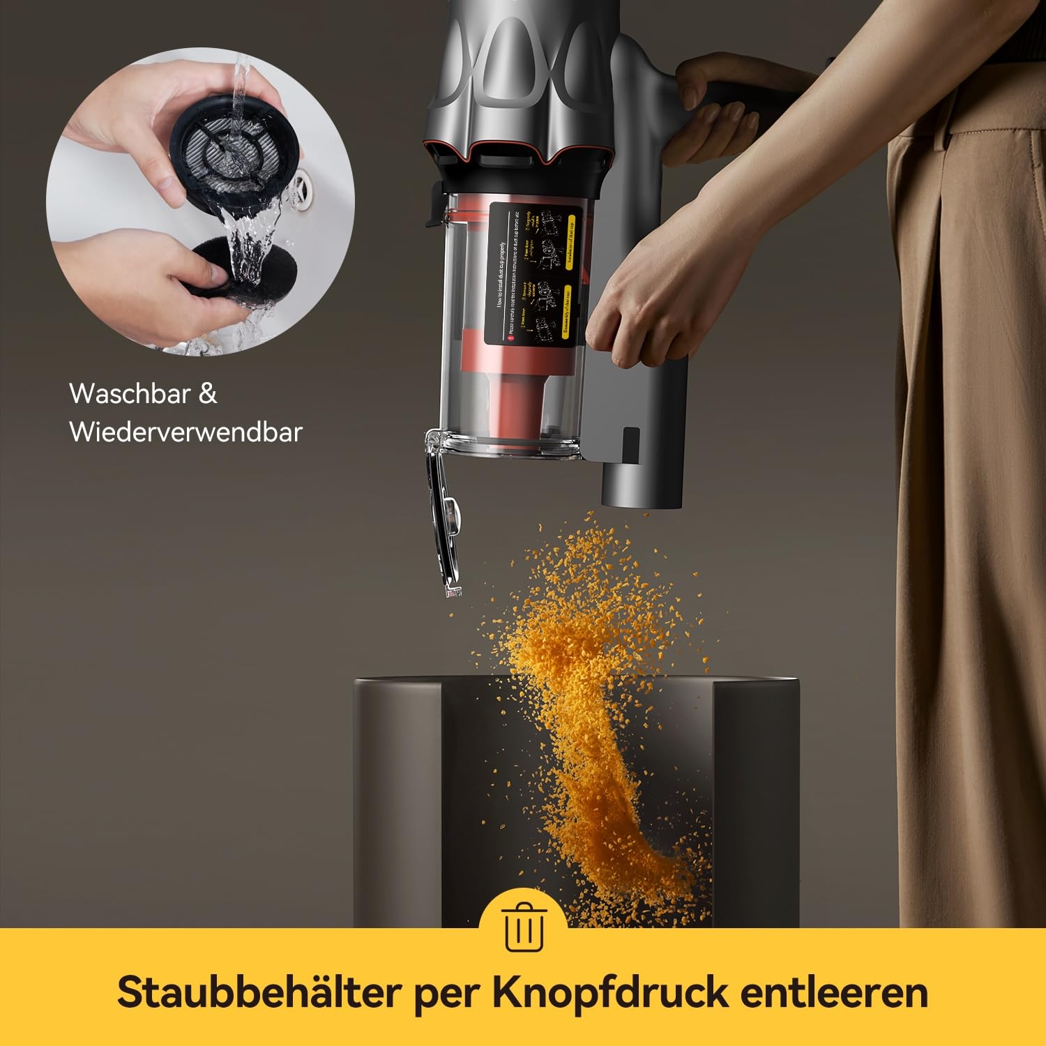 Deerma DEM-T30W Kabelloser Staubsauger 2-in-1 mit Stauberkennung, 240W Motor, 23kPa Saugkraft, HEPA-Filter, Weiche Bürste