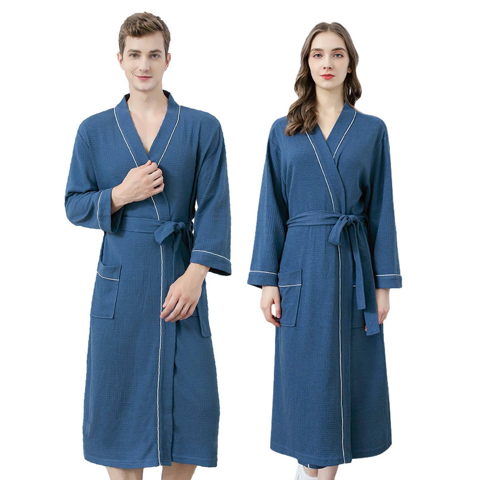 Albornoz de algodón de punto, kimono largo, con bolsillos para hombres y mujeres, spa y piscina de hotel