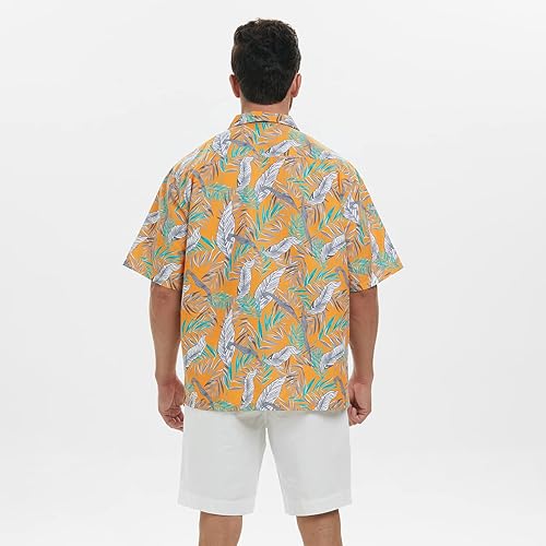Vista 4 de SIX ISLANDS Camisa de playa hawaiana de manga corta para hombre grande y alto, camisa floral con botones para hombre, camisa cubana para hombre