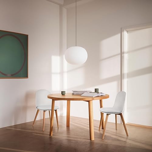 Miniatura 5 de 2xhome Juego de 4 patas de madera para silla sin brazos para comedor, asiento acolchado de cuero sintético moldeado de plástico, cojín blanco