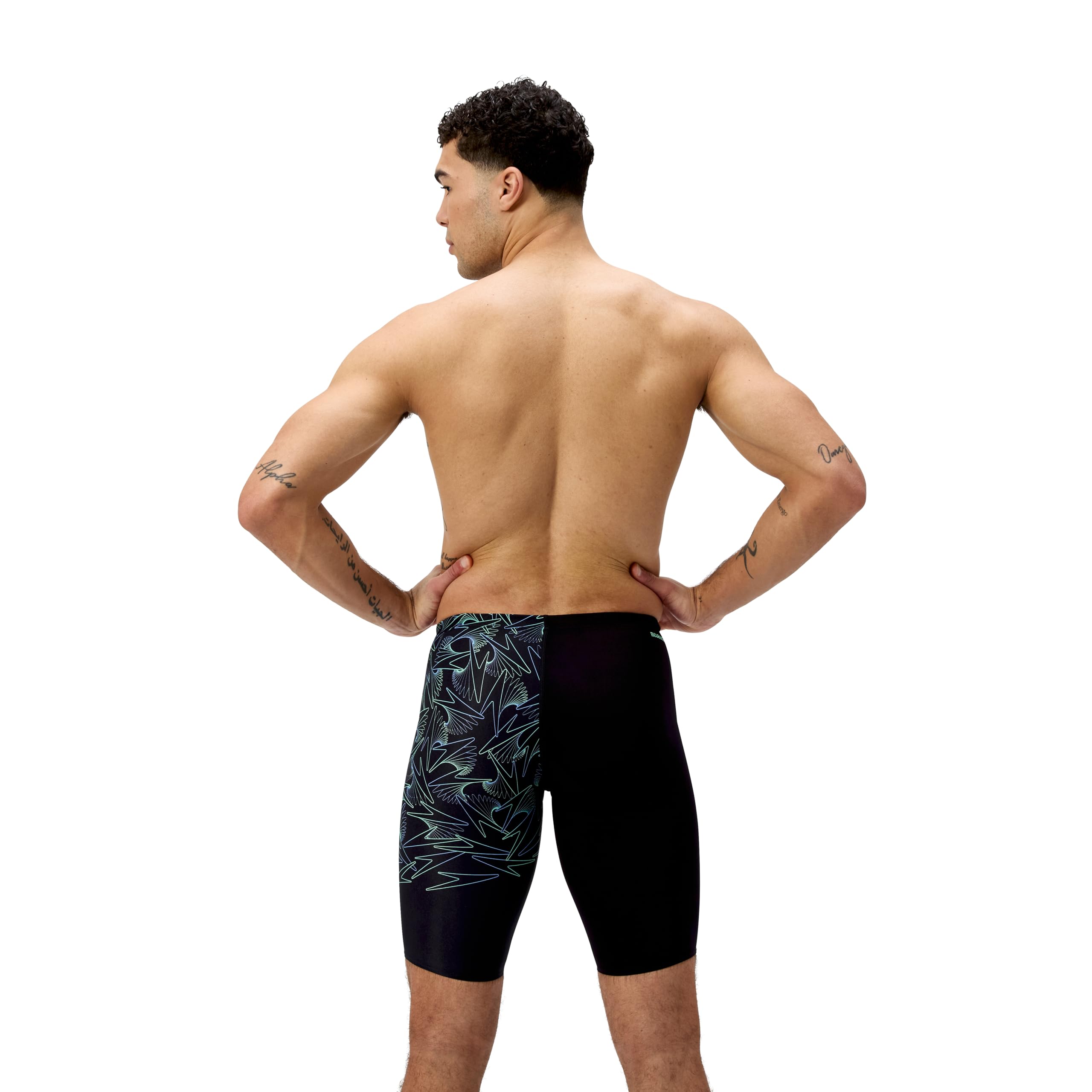 Speedo Hyperboom V-Cut Jammer para Hombre, Black/Alfalfa Green, 36
