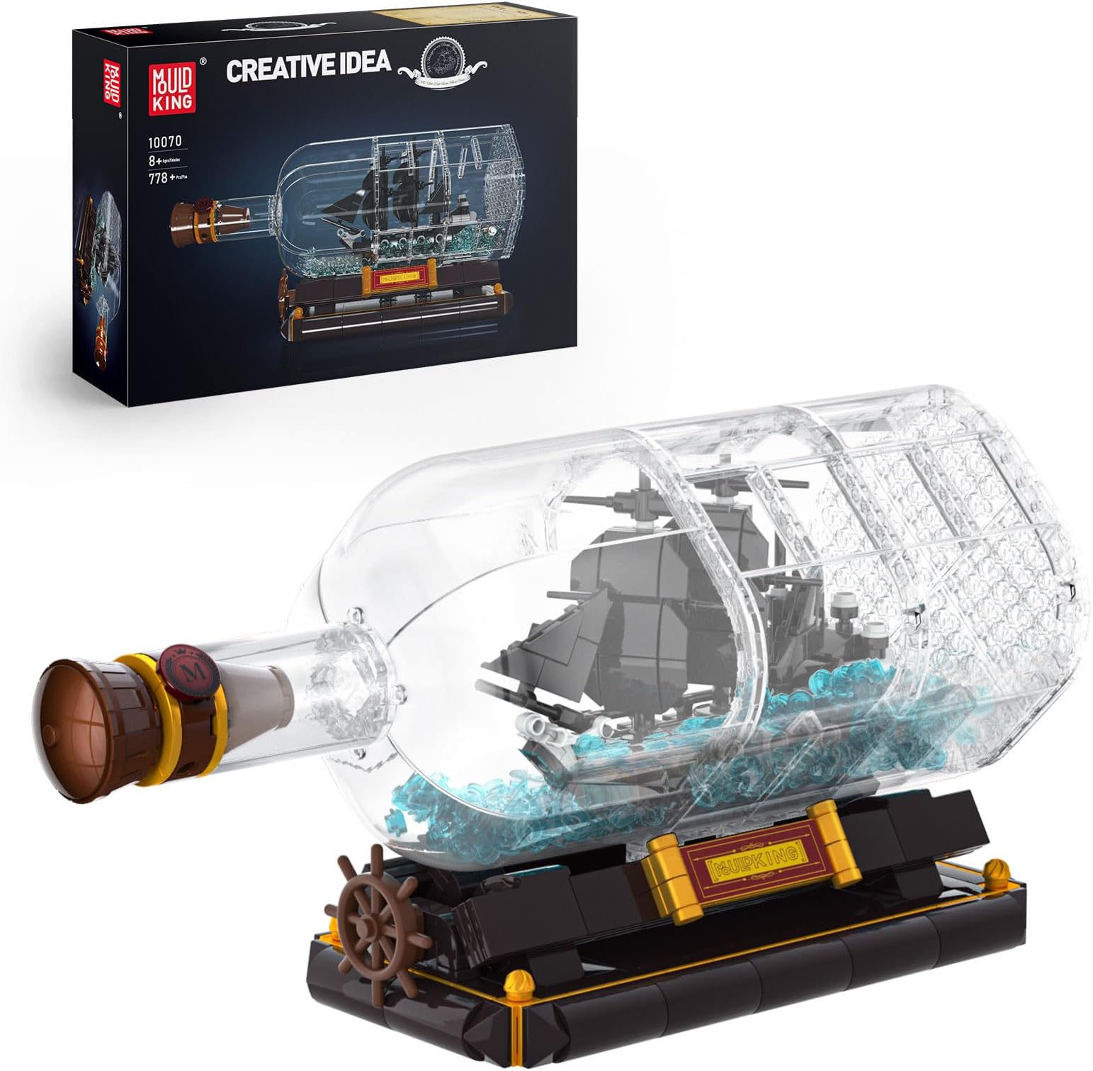 10070 Pirate Ship in Bottle Building Bricks Black Pearl Sailing Ship Building Clamp Collectible Ship Model for Ages 8+ (778 Pieces) (MK10070)