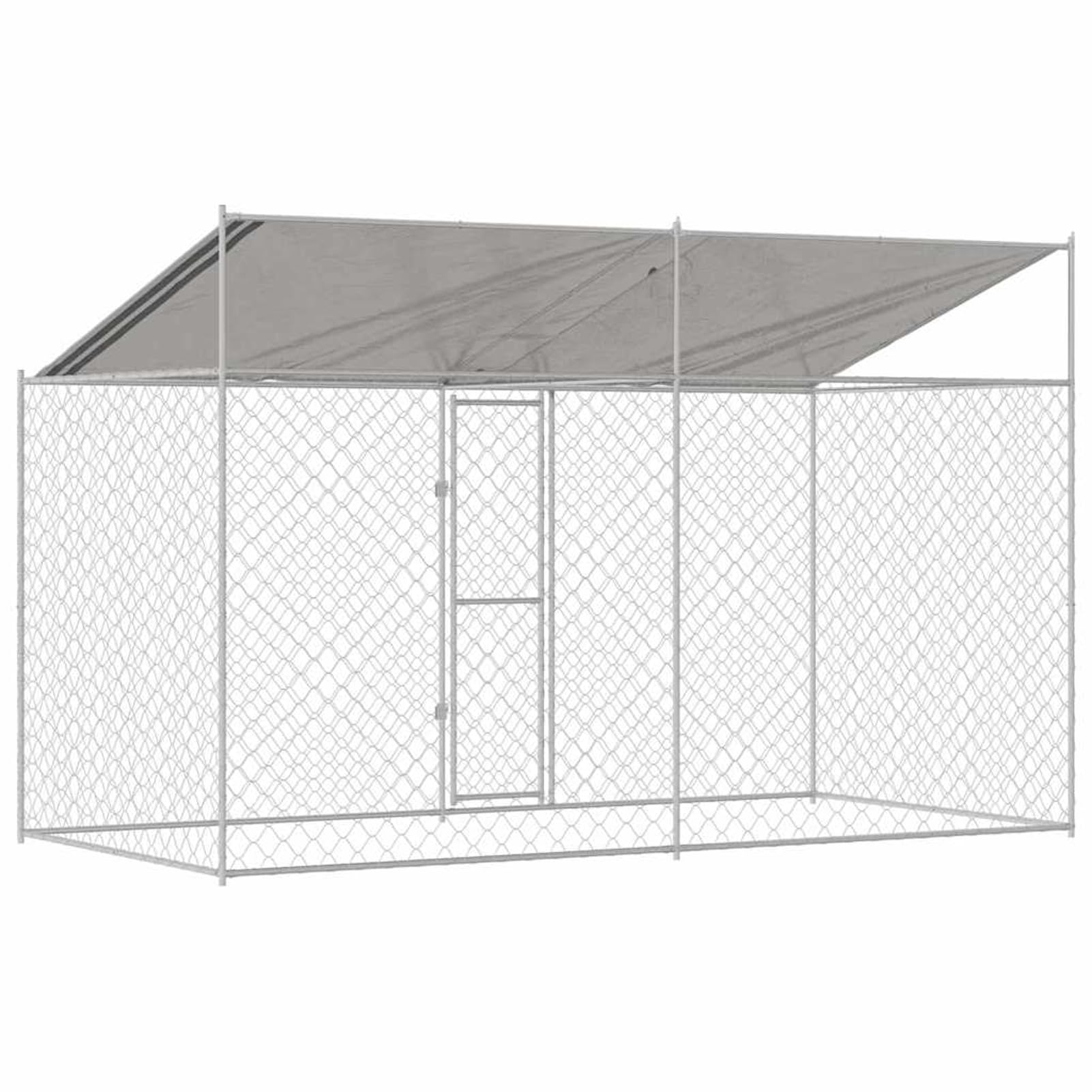 Hundekäfig mit Dach und Türen Silber 400 x 200 x 256 cm, UV- & Wasserdicht Hundezwinger Freilaufgehege für große Hunde Garten Outdoor, Verzinkter Stahl