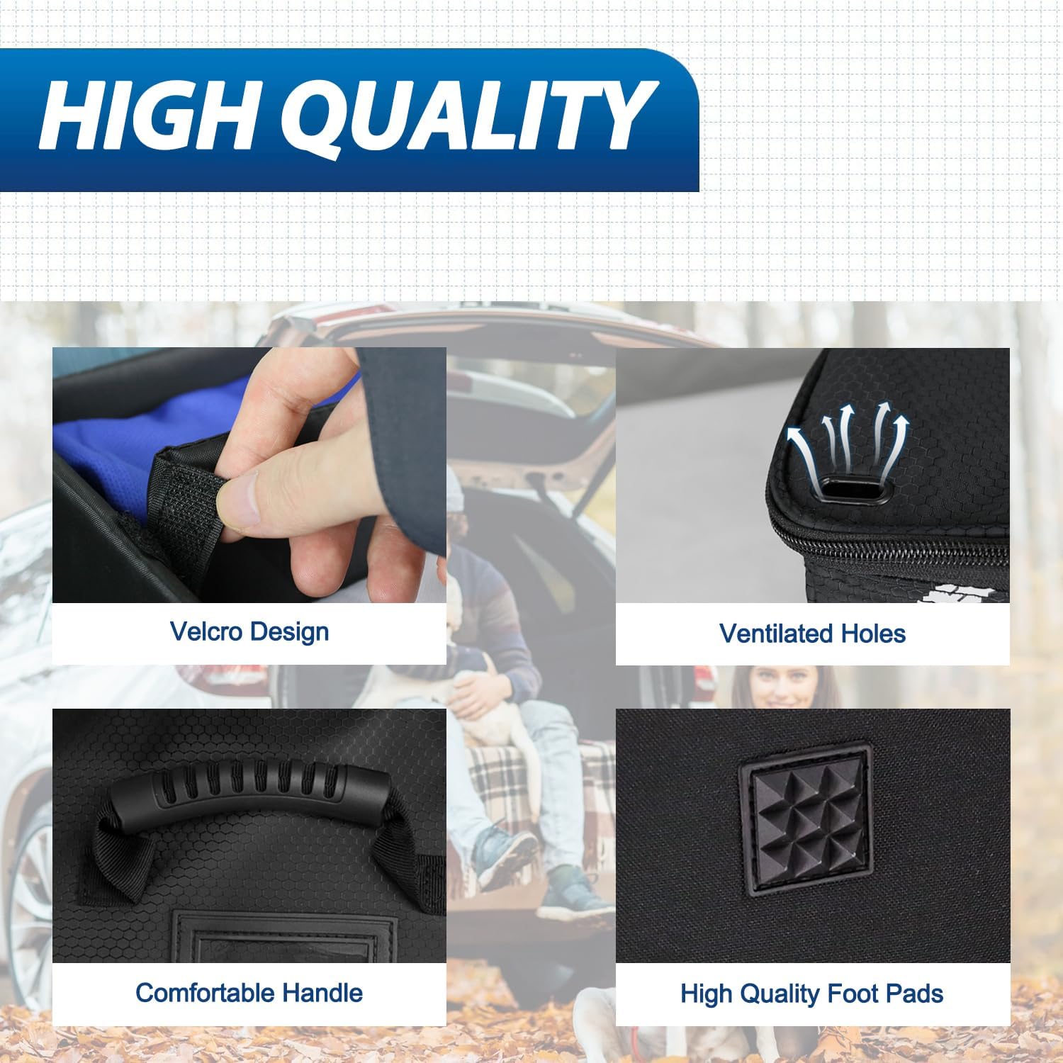 WOLT Car Trunk Organizer with Lid, Collapsible Multi Compartment SUV Organizer with Non-Slip Base Adjustable Straps