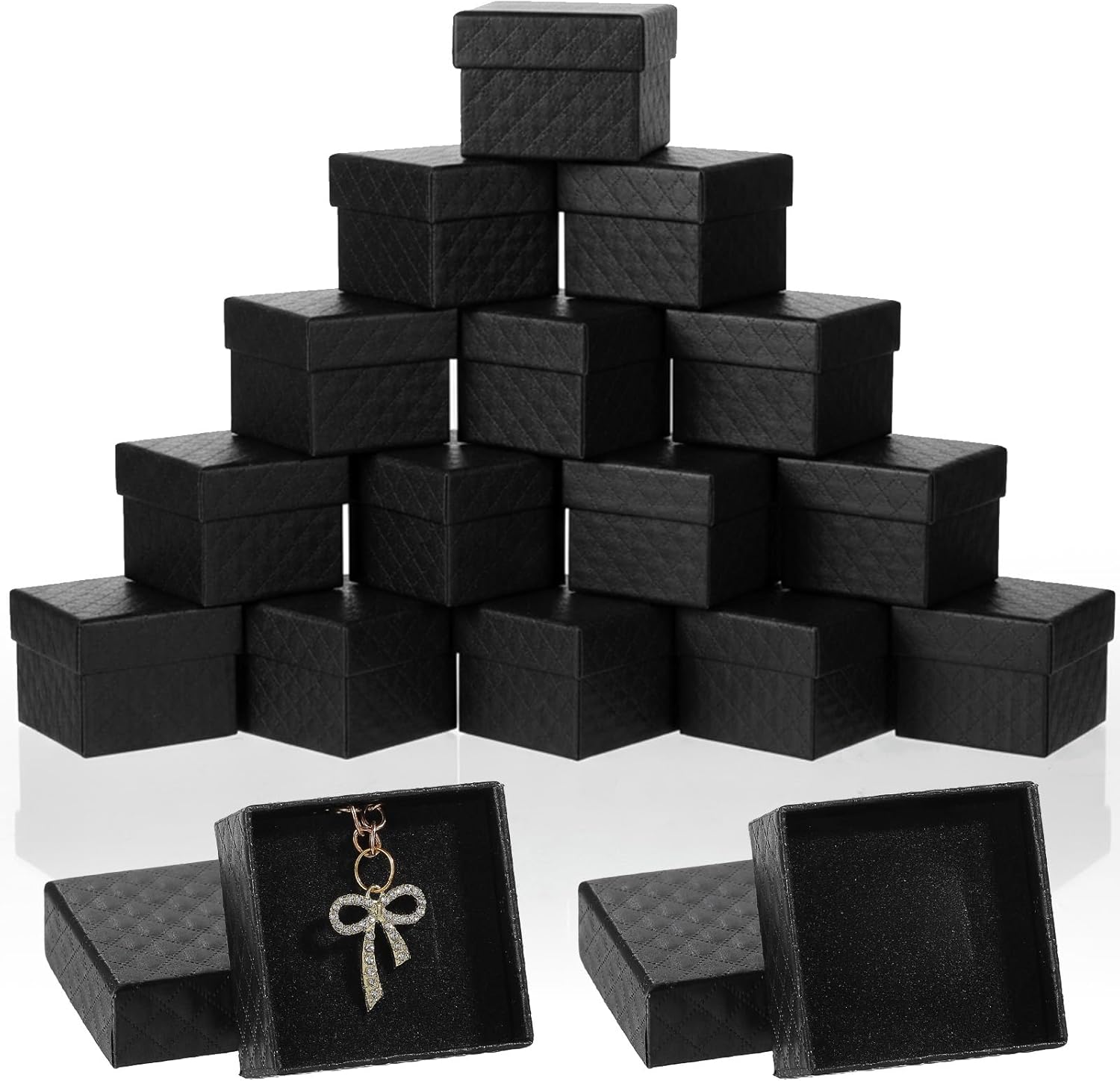 96 Pcs Jewelry Gift Boxes, 2x2x1.3 Inch Small Velvet Sponge Liner Ring Necklace Earring Bracelet Display Case Bulk for Wedding Retail Packaging, Black