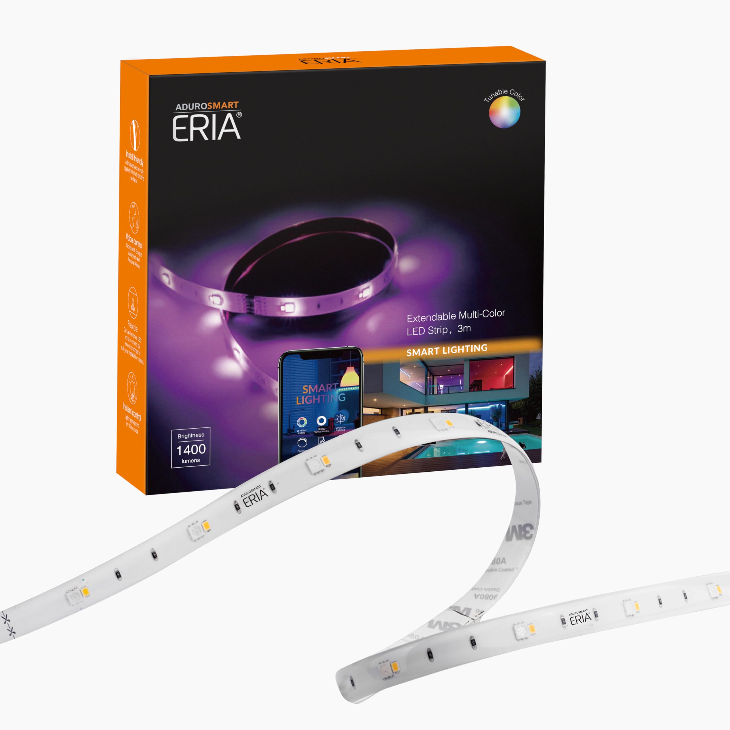 AduroSmart taśma LED 3 m, 16 mln kolorów i biały, możliwość przyciemniania – m. in. kompatybilna z AduroSmart, Hue, SmartThings i Alexa