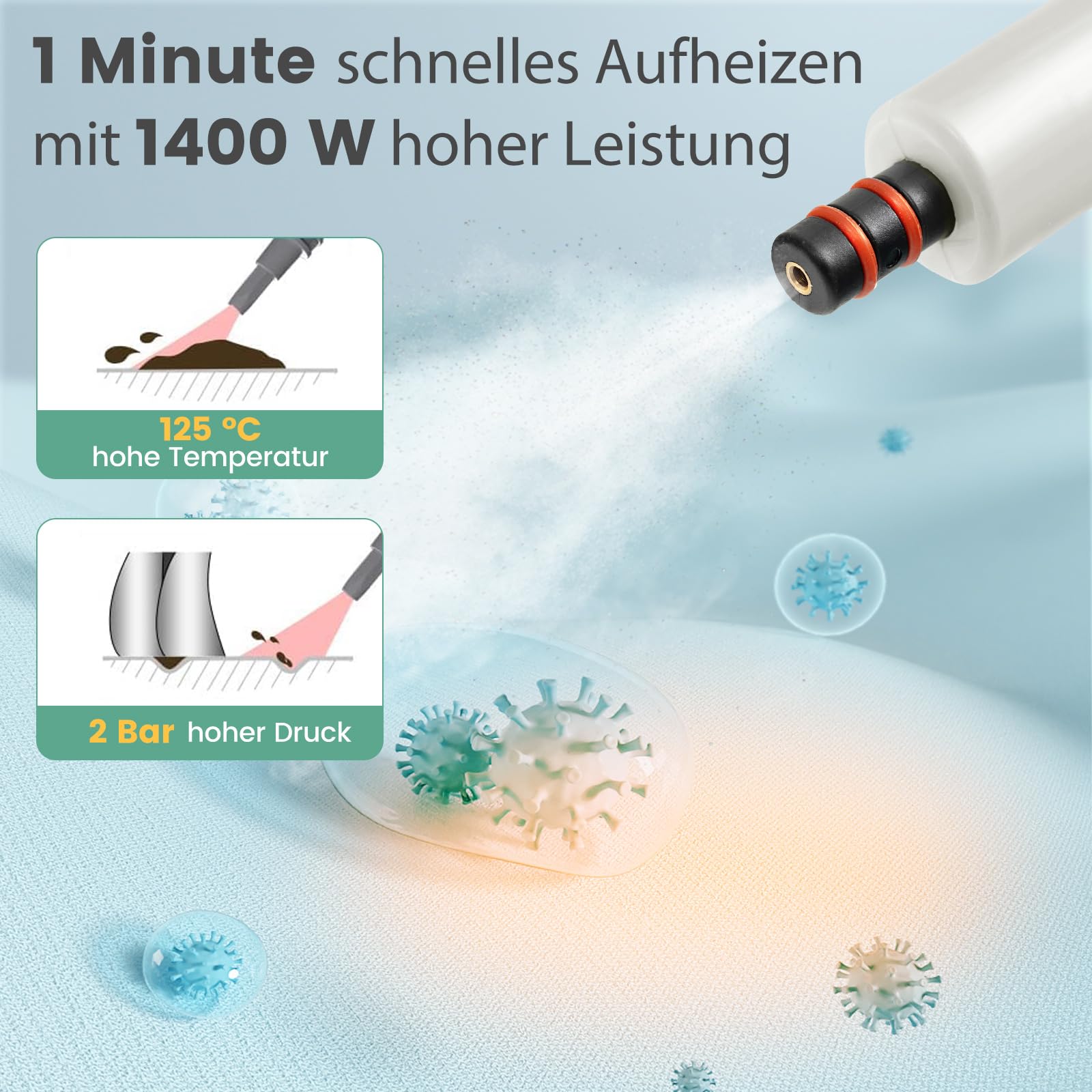 COSTWAY Stoomreiniger 1500 W, 400 Ml Tank, 125 °C Temperatuur, 1 Min Opwarmtijd 2 Bar Stoomdruk 5 M Netsnoer 14 Accessoires
