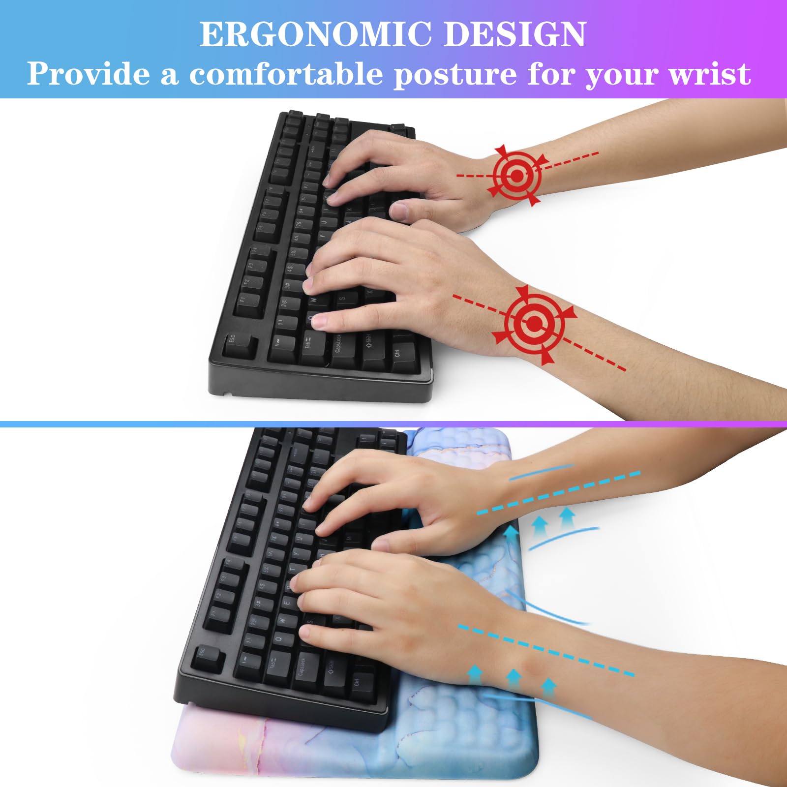 Supporto per tastiera del computer con poggiapolsi, supporto ergonomico inclinato per tastiera - Rialzo per tastiera con cuscinetto da polso - Supporto per tastiera per ufficio e casa - Aqua Marble