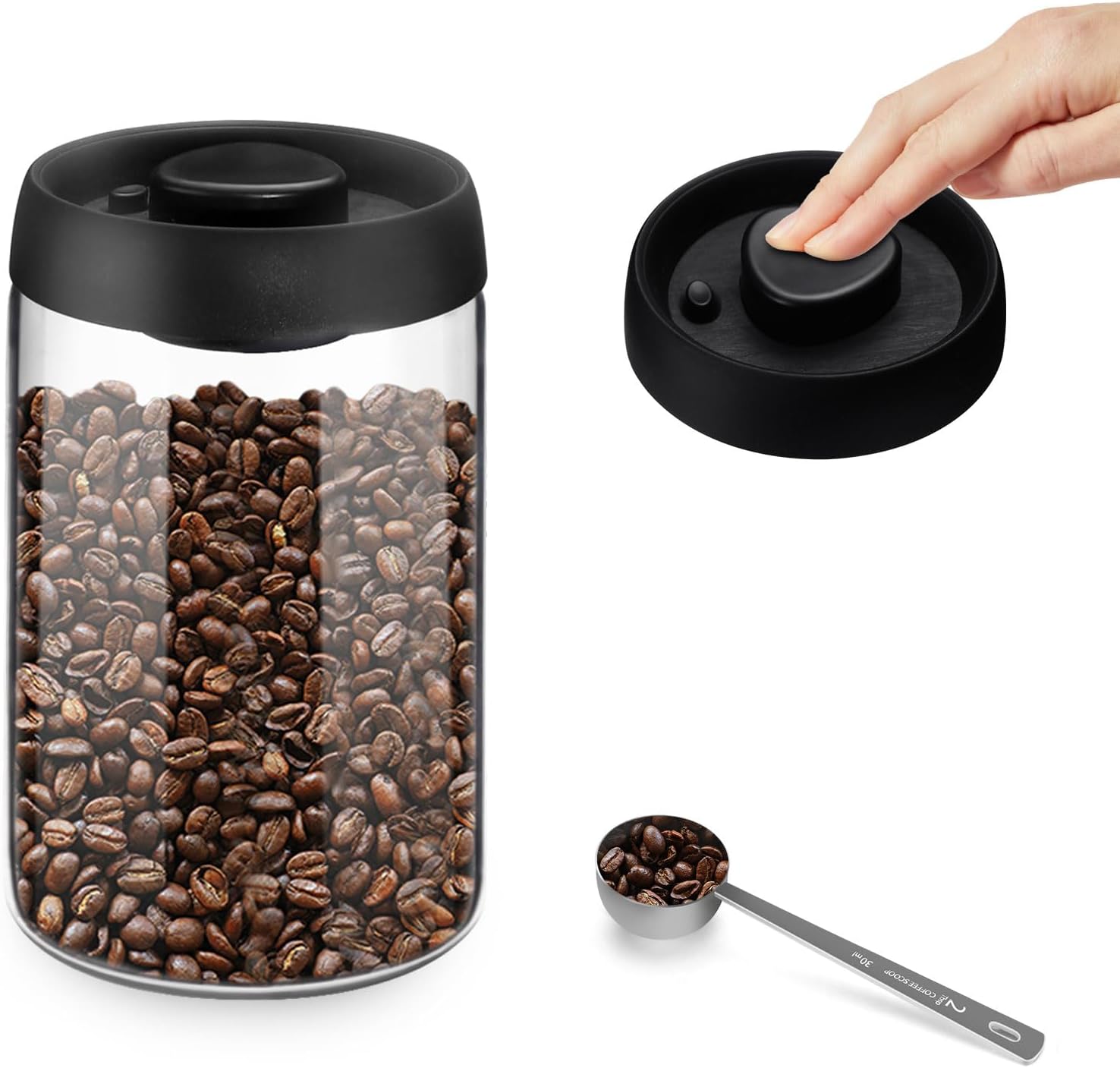 Envase de Café al Vacío Realand 1.2L, Vidrio, Hermético, Negro