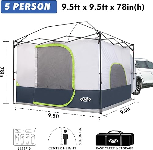 Miniatura 4 de UNP Tienda de campaña cuadrada para automóvil, tienda interior para toldo de 10 x 10 pies en cabina de campamento  Conecta el techo ventilado de la