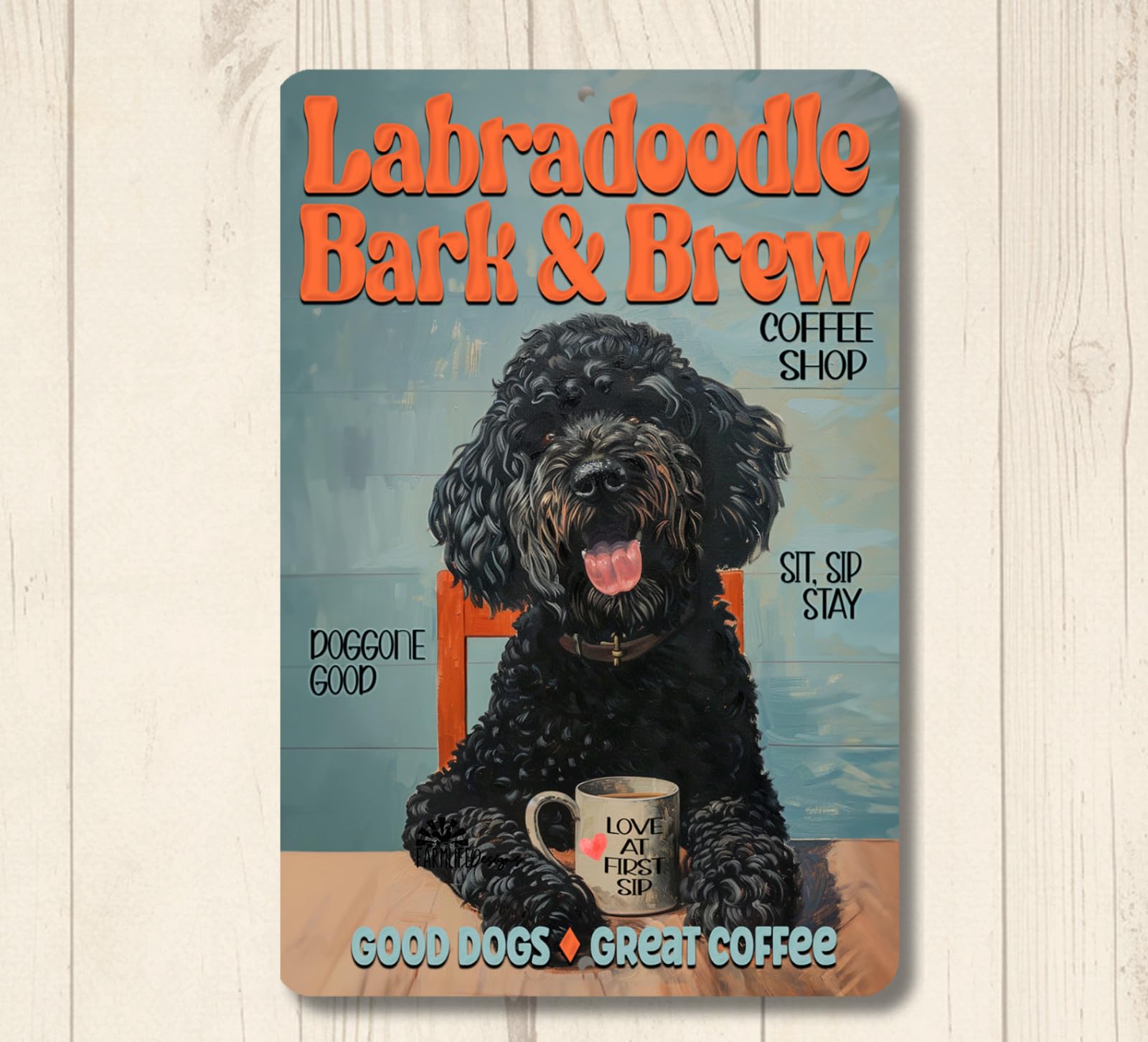 Labradoodle Coffee Bar Sign Bark & Brew doodle dog kitchen funny metal tin art home decor
