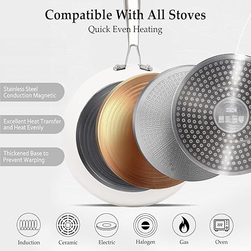 Miniatura 5 de Juego de utensilios de cocina antiadherentes de cerámica saludable de 13 piezas, juego de ollas y sartenes de aluminio de calibre pesado, sin PFOA,