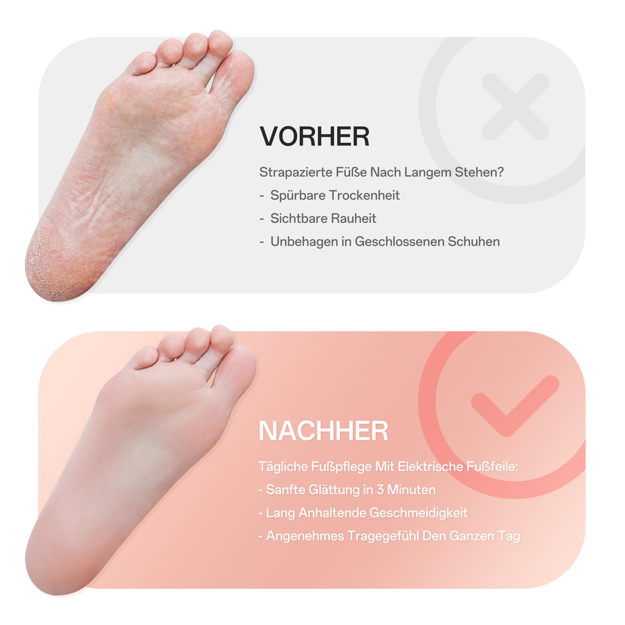 Morfone Hornhautentferner Elektrisch mit 2 Nano-Glasaufsätzen, Elektrischer Hornhautentferner für Fußpflege, Sanfte Pediküre - Wiederaufladbar 2-Stufen Einstellbare Geschwindigkeit（Rosa）