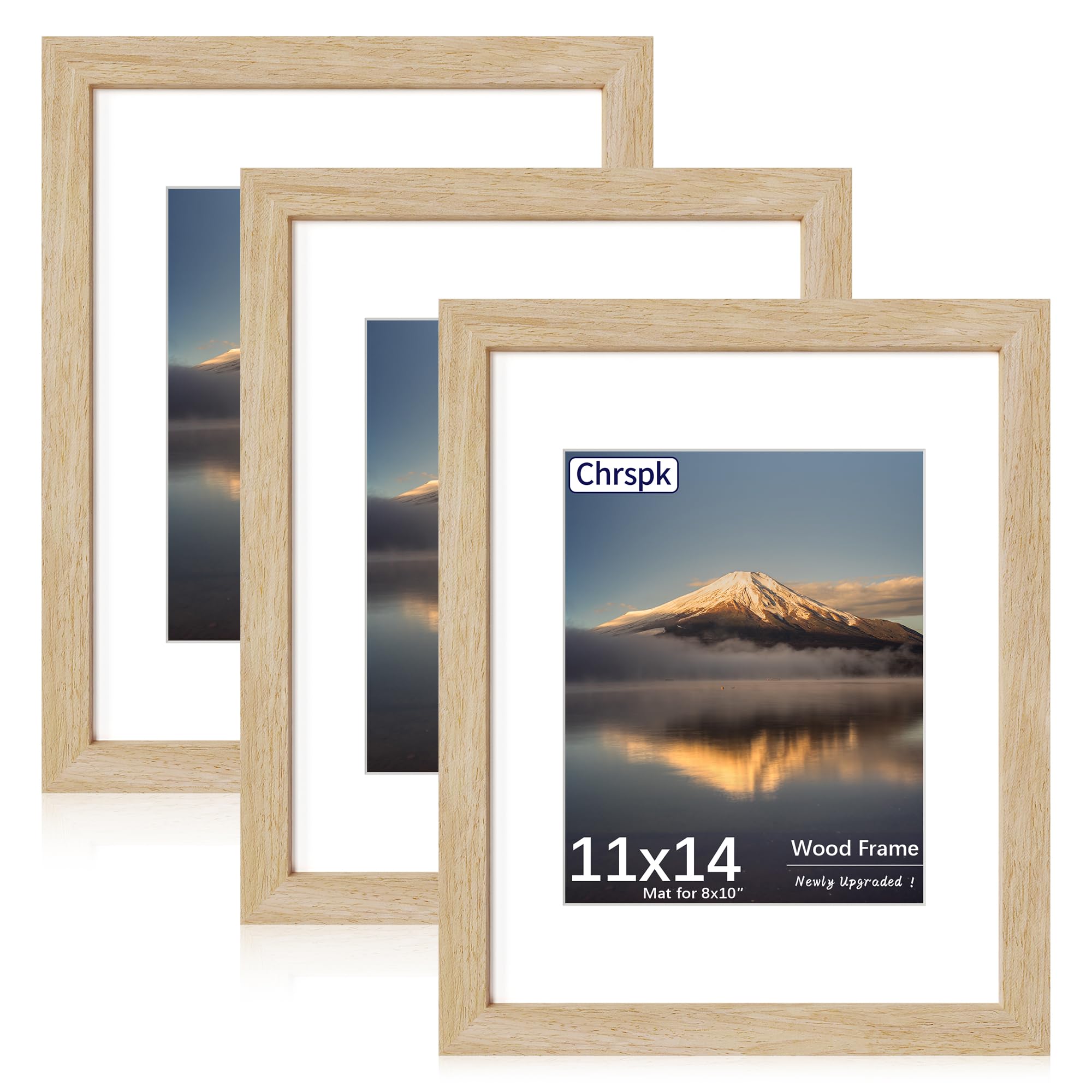 11x14 poster frame, display pictures 8x10 with mat or 11x14 without, wall hanging frames, natural oak, 3 pack