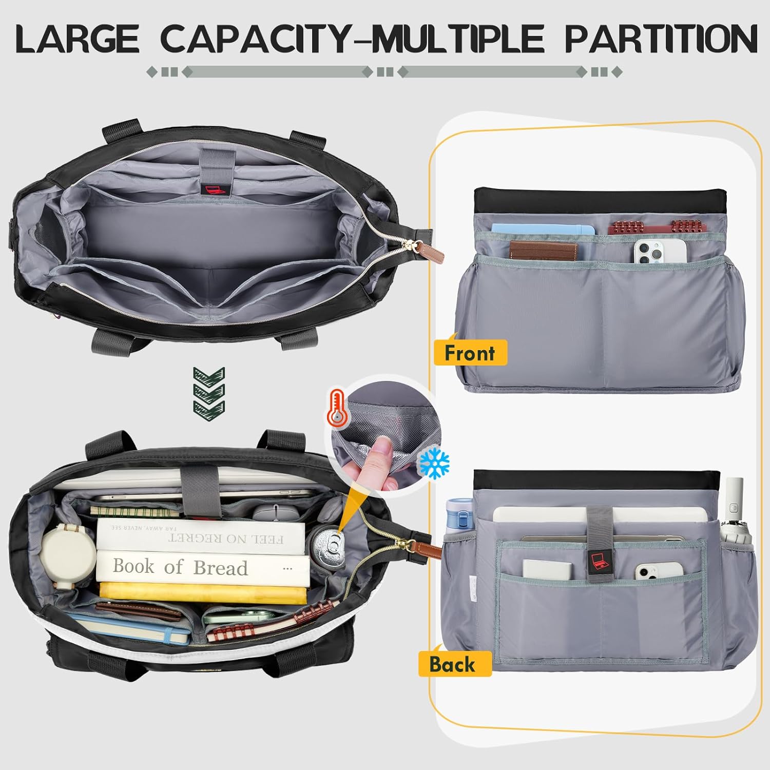 RAINSMORE Teacher Tote Bag 15.6 inch Laptop Bag for Women with Small Bag Work Bags Nurse Bag Professional Computer Briefcase - Image 3