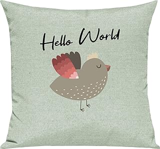 Kleckerliese Housse de coussin pour enfant - 40 x 40 cm - Motif Hello World - Animaux - Oiseau - Couleur menthe