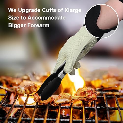 Miniatura 10 de Guantes de asado de GEEKHOM resistentes al calor guantes de silicona para horno largos impermeables antideslizantes para barbacoa cocinar hornear
