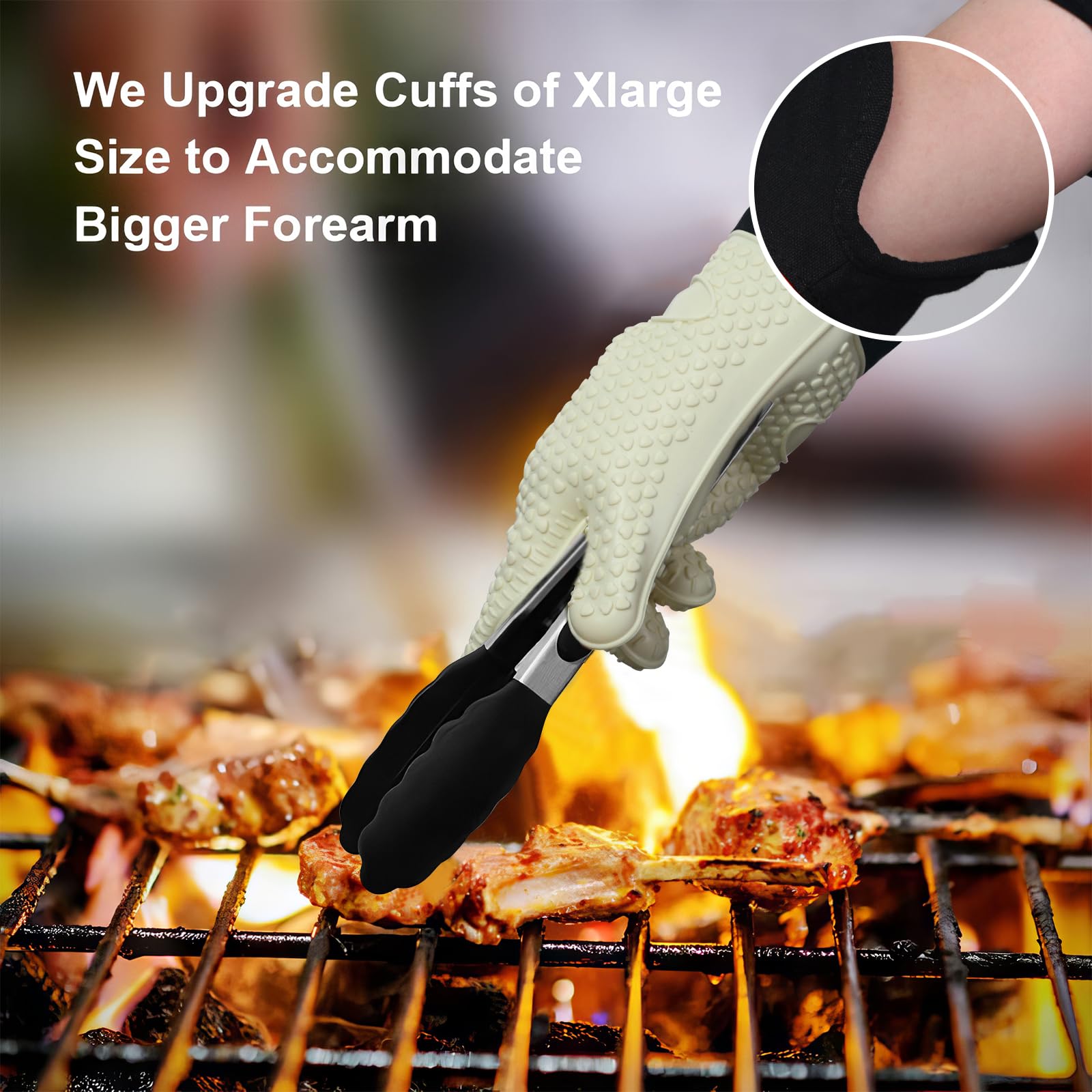 Guanti Barbecue Guanti Da Forno In Silicone - Resistenza 230°C, Maniche Lunghe 38 Cm, Antiscivolo - Per Cucina E BBQ Guanti Cottura Forno