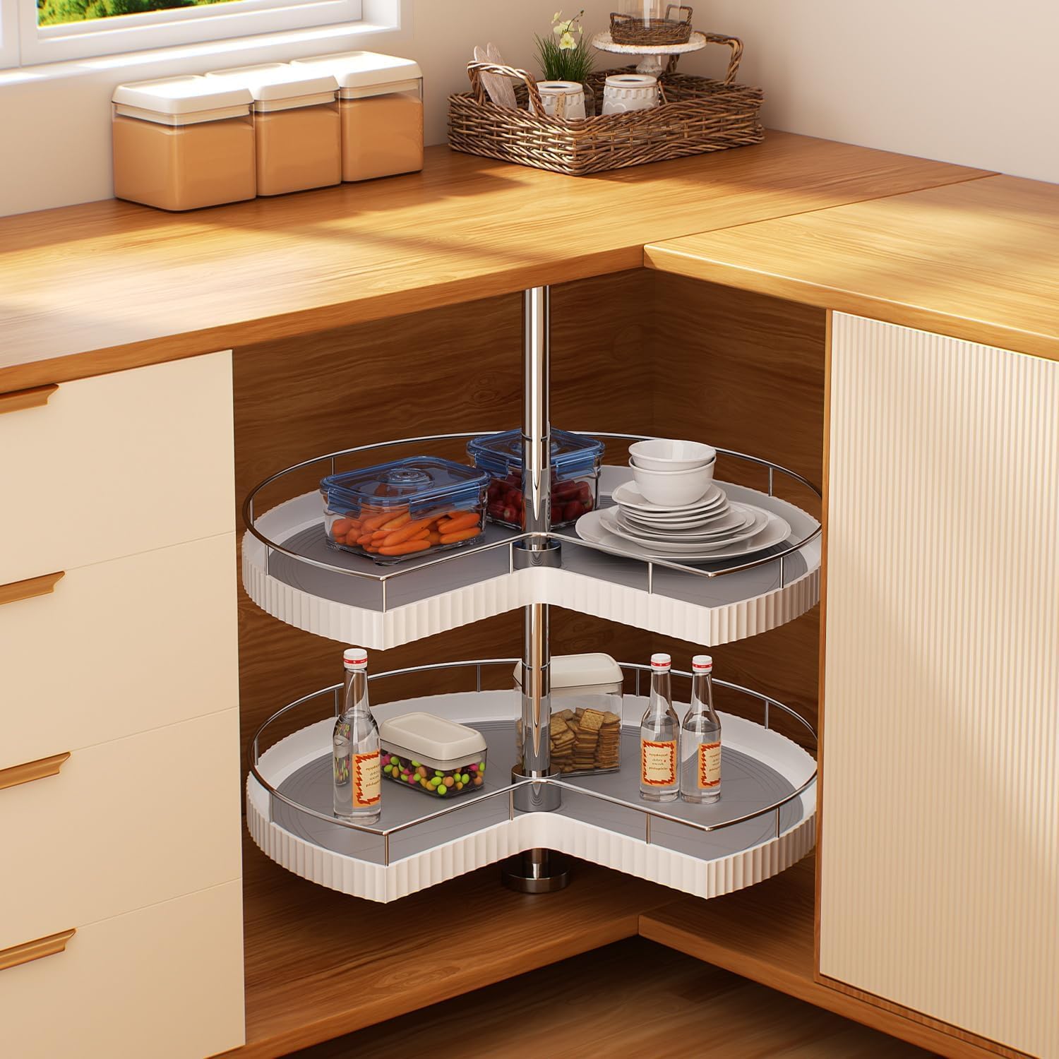 Lazy Susan Turntable Organizer - 24 Inch Rotating Tray for Kitchen Cabinet, Dining Table, Countertop