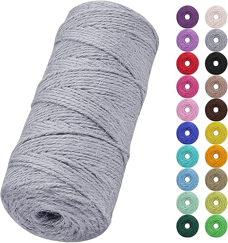 Miniatura 29 de Cuerda de yute natural de 0.079 pulgadas y 328 pies para manualidades, cuerda de yute de colores de 3 capas para envoltura de regalos, jardinería