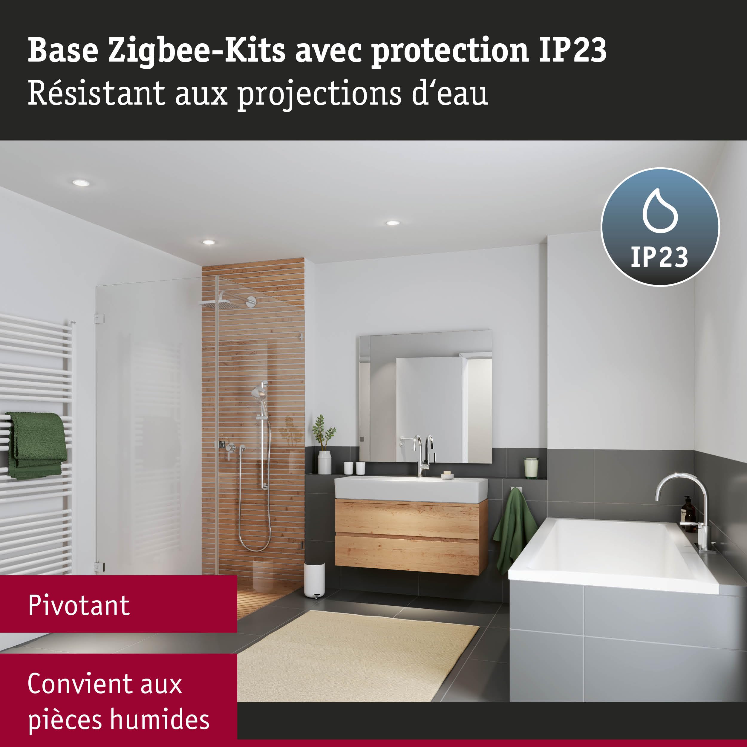 Paulmann 92467 Spot encastré LED Base Smart Home Zigbee kit de base orientable rond 230V 3x4,9W 3x420lm gradable 90 mm Acier brossé Métal RGBW+