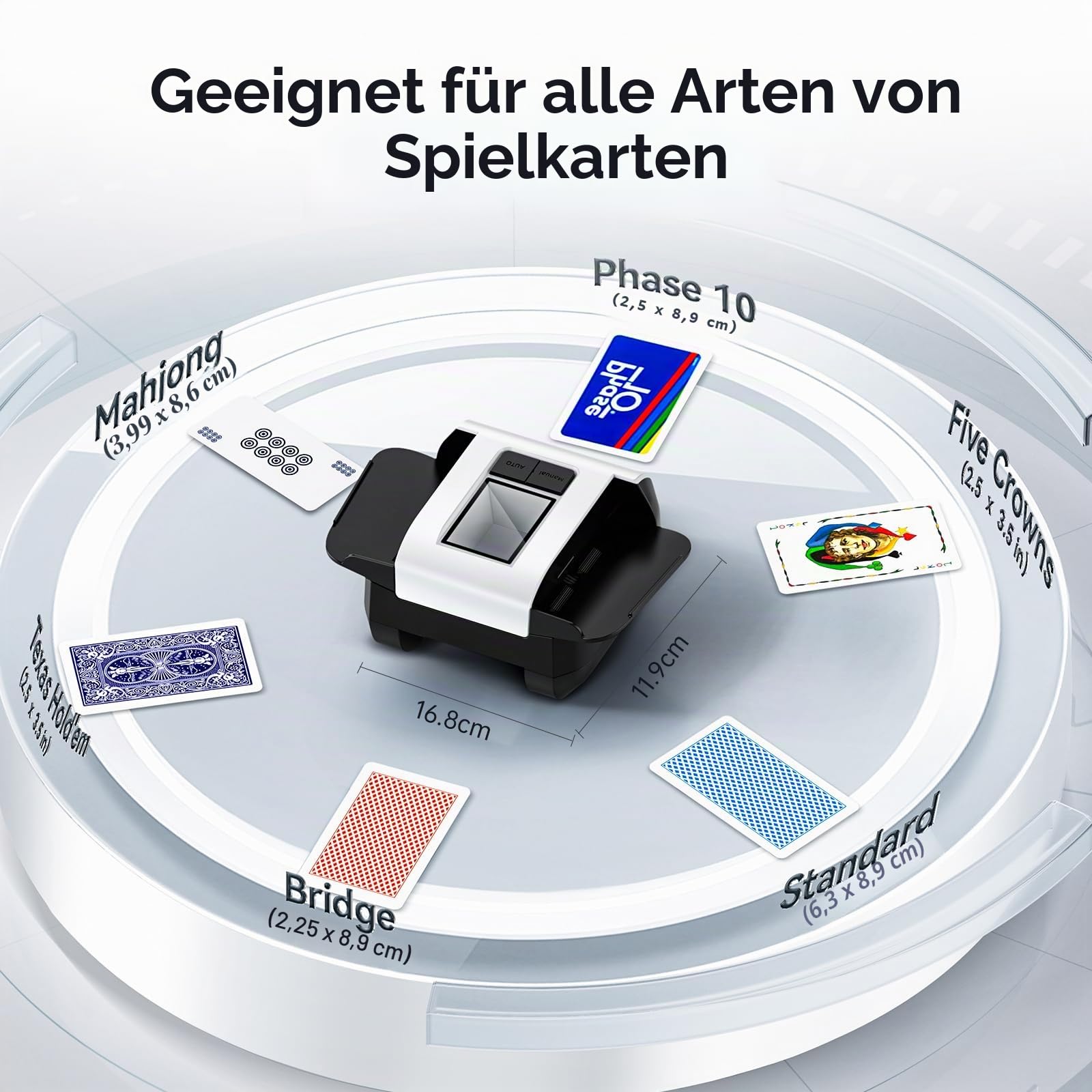 KPAW Automatischer Kartenmischmaschine Elektrisch Wiederaufladbar Zwei Modi 1–2 Kartenspiele Geräuscharm Poker Blackjack