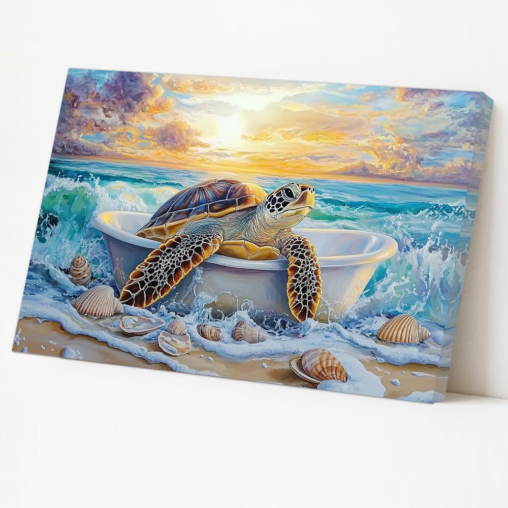 Tableau Tortue Marine toile étanche décor amusant bain