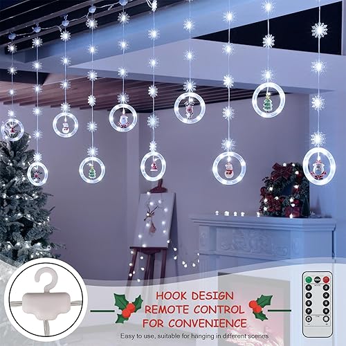 Miniatura 2 de BLOOMWIN Decoraciones navideñas iluminadas para ventana, 10 pies, 120 luces LED de cortina de Navidad con copo de nieve, adornos de carámbanos LED,