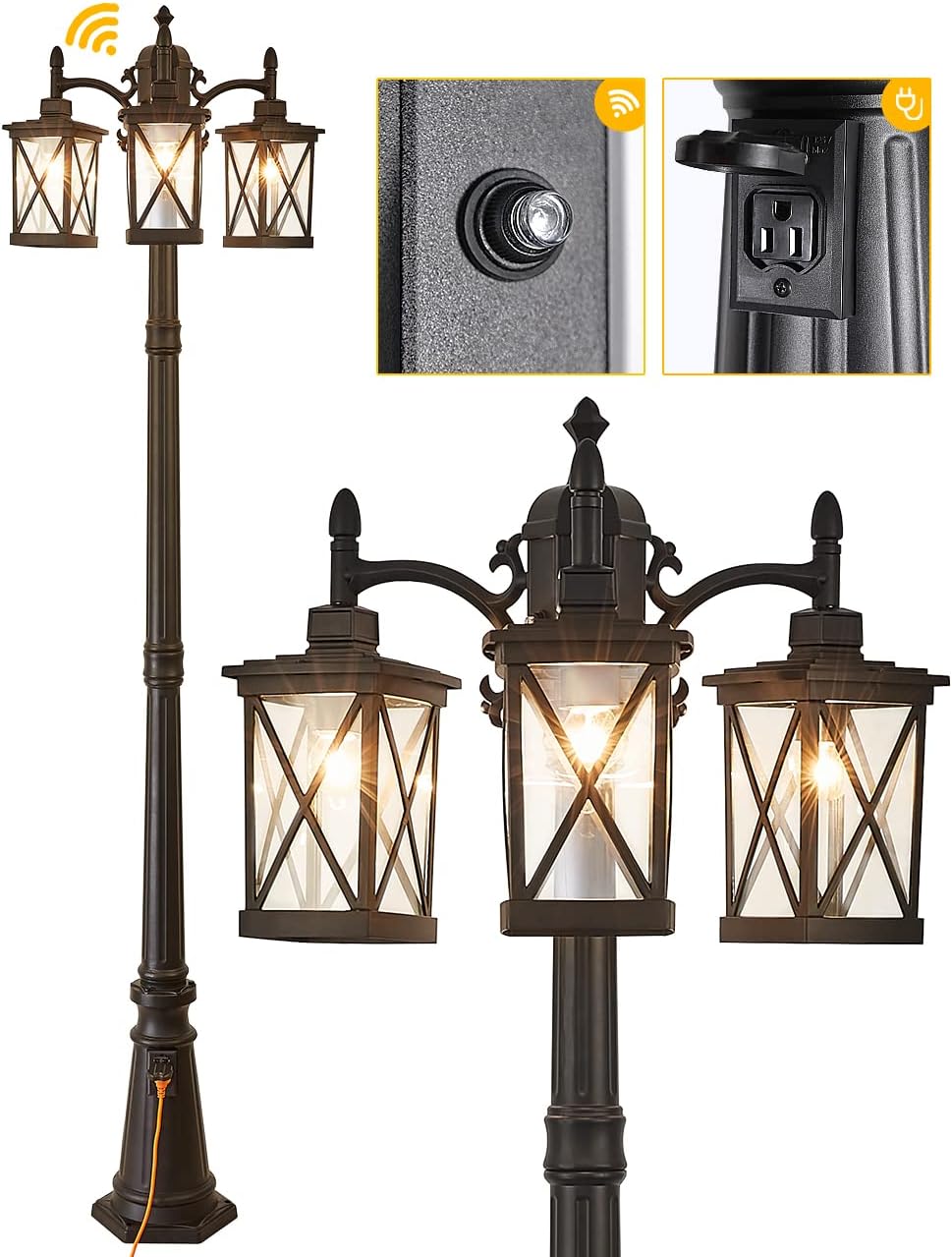 CMRCOZIRA Modern Outdoor Street Light 82.7" H, Dusk to Dawn 3Head Post