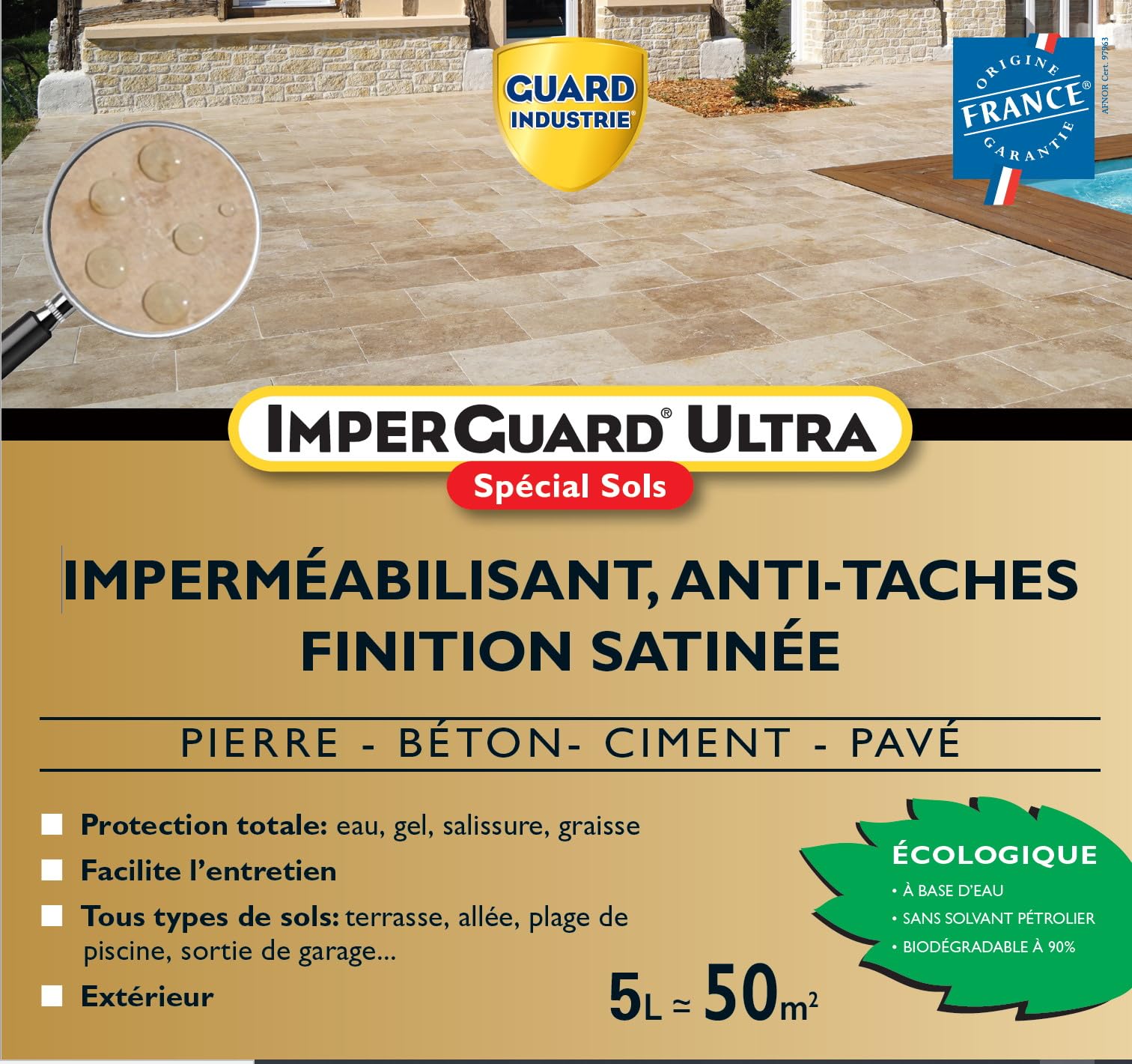 Guard Industrie ImperGuard Ultra Satin Effect Floor Protection - Impermeabilizante de hormigón de piedra porosa - Endurecedor de juntas -5L Trata 50m²