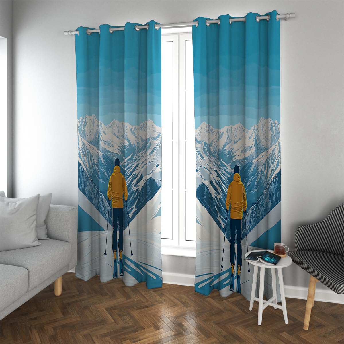 Rideaux occultants en polyester au motif hivernal minimaliste W100xL190cm