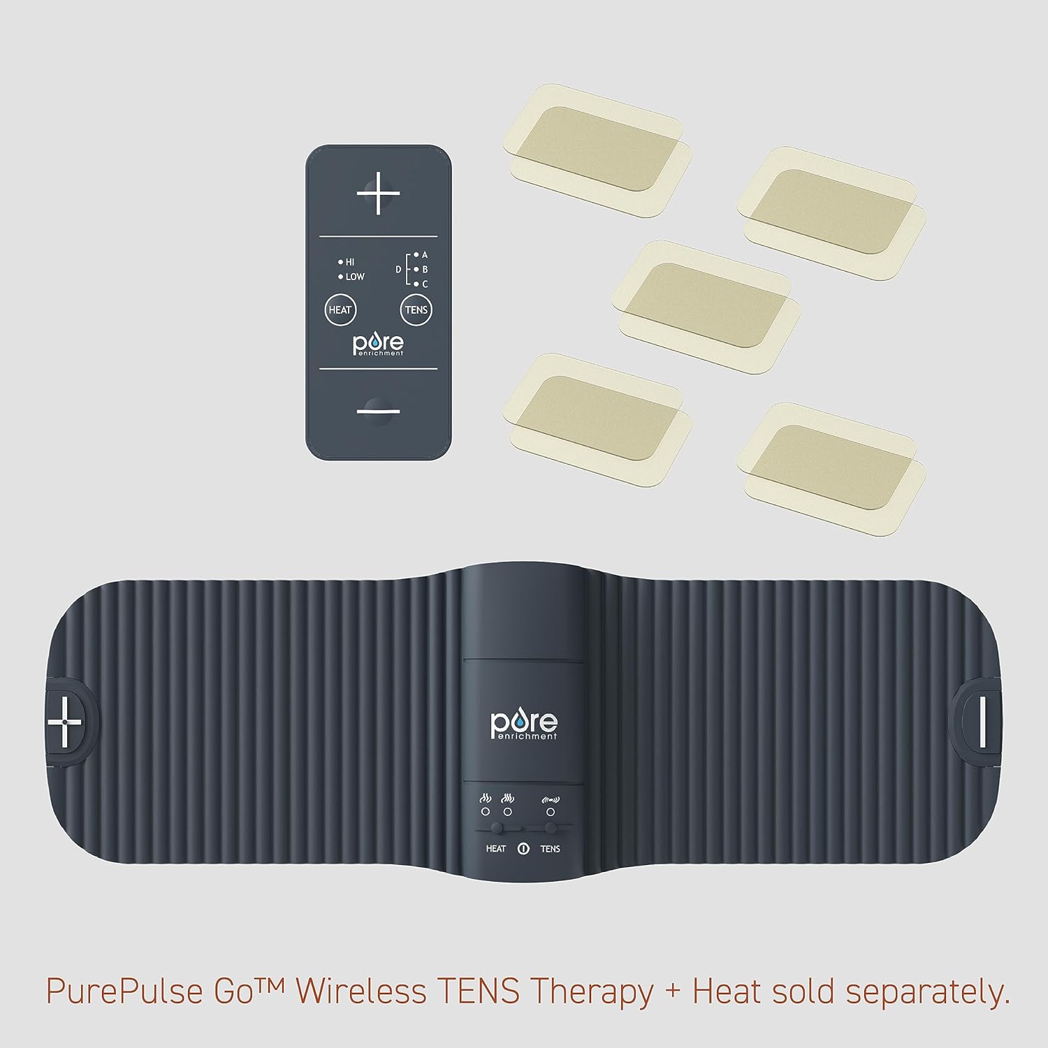 Pure Enrichment® Genuine Reusable Electrode 5-Pack Gel Pad Set - Adhesive TENS Therapy + Heat Replacement Pads for PurePulse™ Go Wireless Muscle Stimulator - 10 Total (PETNHTPR)